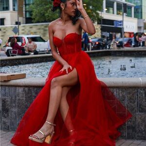 Mia Bella Red Corset Strapless Dress